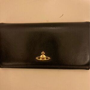 Vivienne Westwood Black Leather Continental Wallet with Gold Orb Emblem